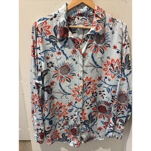 Chicos Long Sleeve Button Down Satin Paisley Shirt Size 3